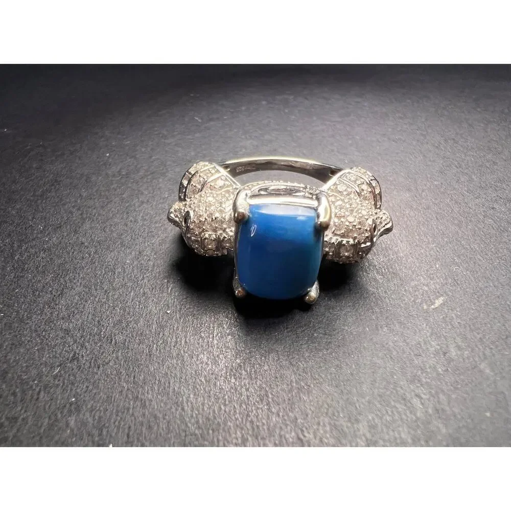 NEW Ceruleite and zircon seahorse ring in sterling silver size 8